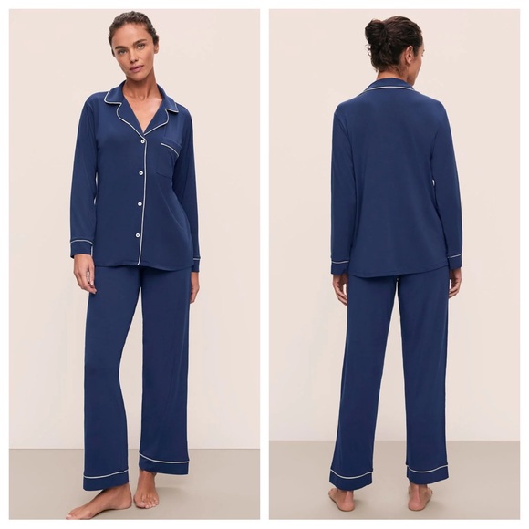 Eberjey Gisele Tencel Modal Navy Ivory Long PJ Pajamas Set
